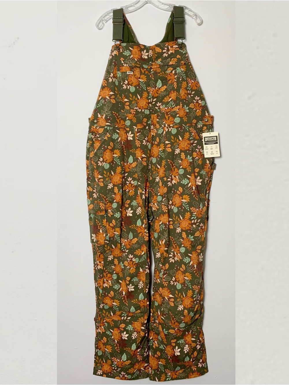 NWT Duluth XXL x31L Heirloom Gardening Lined Bib Overalls Loden Autumn Leaves